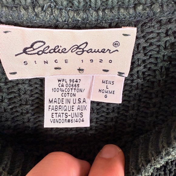 VTG 90s Eddie Bauer Mens Sweater Chunky Knit Heavyweight L USA Made Fisherman - Picture 4 of 8
